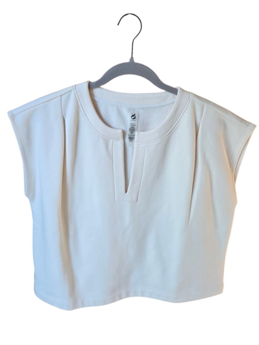 Lou & Grey Cream Split V-Notch Cap Sleeve Top Large L
